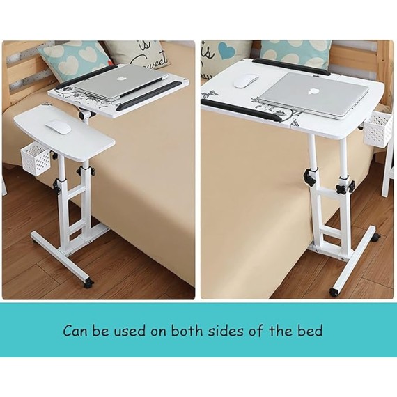 Over Bed Table with Wheels, Height & Angle Adjustable Medical Bedside Table,Foldable Mobile Swivel Computer Desk Sofa Armchair Bedside Table,for Work Study