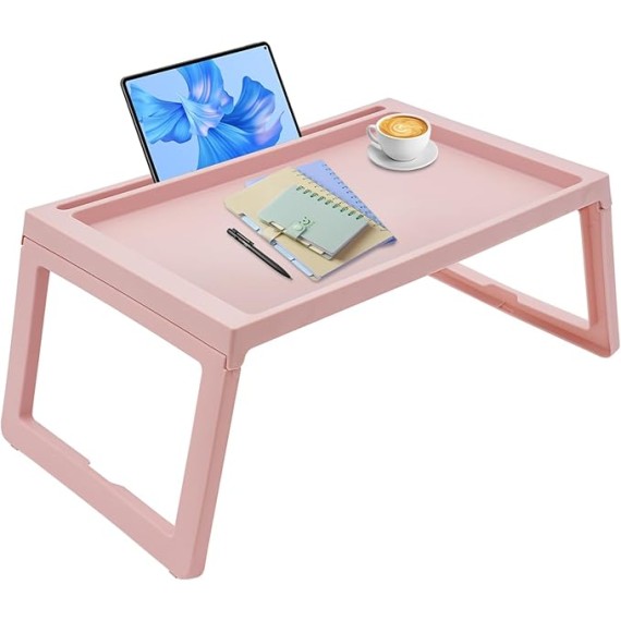 Bed Tray Table with Folding Legs, TV Trays Set of 6, Kids Lap Tray for Eating, 25.6 * 14 Inch Plastic Lap Desk, Portable Serving Food Snack Tray for Bedroom, Living Room, Sofa