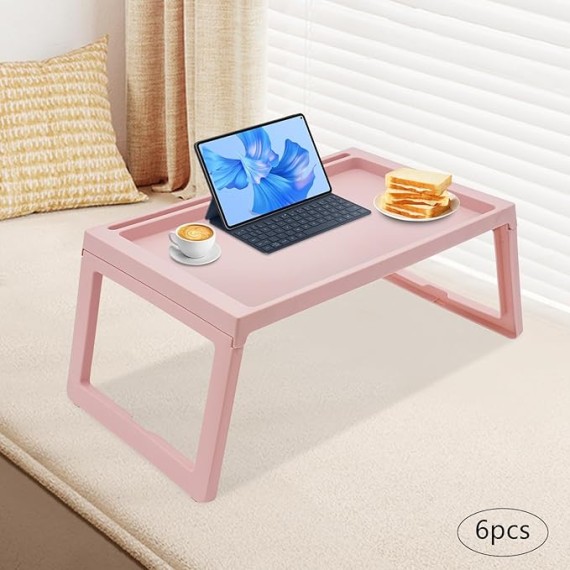 Bed Tray Table with Folding Legs, TV Trays Set of 6, Kids Lap Tray for Eating, 25.6 * 14 Inch Plastic Lap Desk, Portable Serving Food Snack Tray for Bedroom, Living Room, Sofa