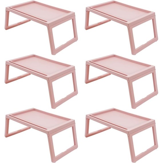 Bed Tray Table with Folding Legs, TV Trays Set of 6, Kids Lap Tray for Eating, 25.6 * 14 Inch Plastic Lap Desk, Portable Serving Food Snack Tray for Bedroom, Living Room, Sofa