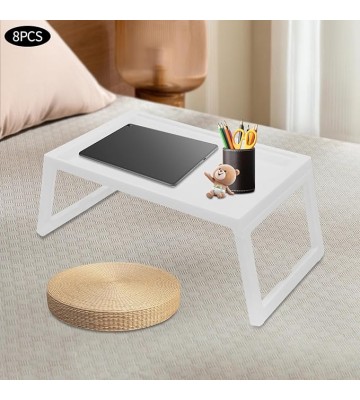 Bed Tray Table with Folding Legs, TV Trays Set of 8, Kids Lap Tray for Eating, 25.6 * 14 Inch Plastic Lap Desk, Portable Serving Food Snack Tray for Bedroom, Living Room, Sofa (8, White)