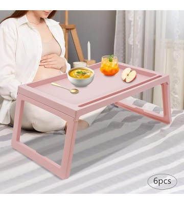 Kids Lap Desk, Set of 6 Lap Desk for Laptop - Foldable Laptop Desk for Bed and Couch, Portable and Lightweight Tablet Stand for Bed Breakfast, Working, Reading, and Writing, Pink