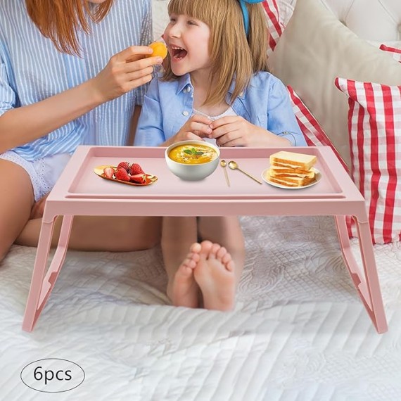 Kids Lap Desk, Set of 6 Lap Desk for Laptop - Foldable Laptop Desk for Bed and Couch, Portable and Lightweight Tablet Stand for Bed Breakfast, Working, Reading, and Writing, Pink
