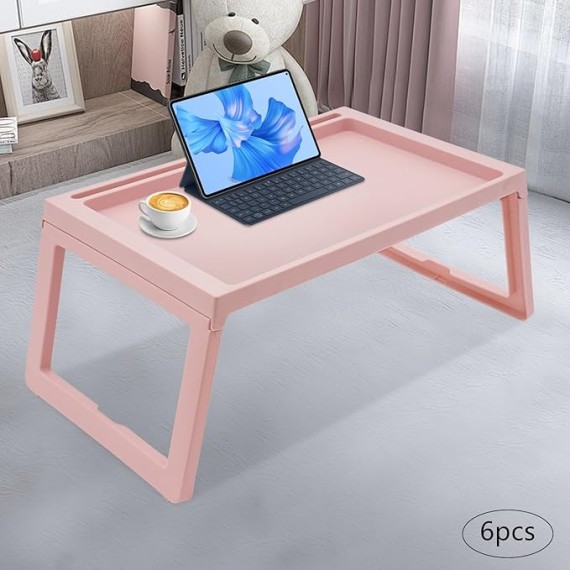 Kids Lap Desk, Set of 6 Lap Desk for Laptop - Foldable Laptop Desk for Bed and Couch, Portable and Lightweight Tablet Stand for Bed Breakfast, Working, Reading, and Writing, Pink