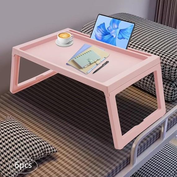 Kids Lap Desk, Set of 6 Lap Desk for Laptop - Foldable Laptop Desk for Bed and Couch, Portable and Lightweight Tablet Stand for Bed Breakfast, Working, Reading, and Writing, Pink