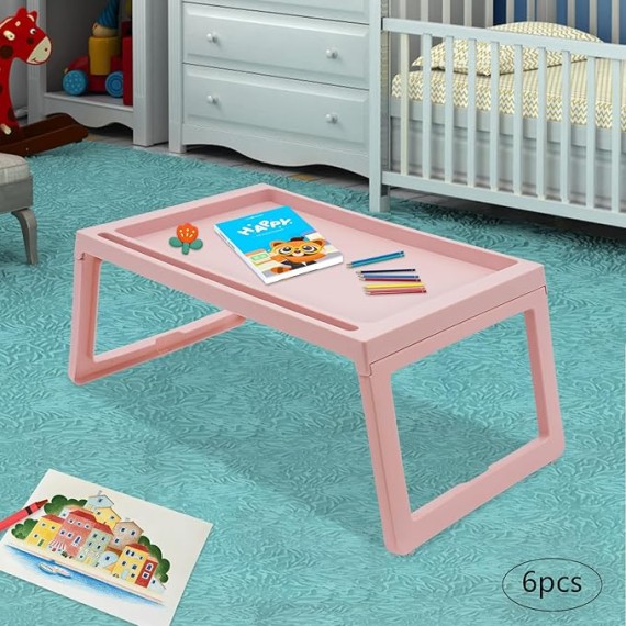 Kids Lap Desk, Set of 6 Lap Desk for Laptop - Foldable Laptop Desk for Bed and Couch, Portable and Lightweight Tablet Stand for Bed Breakfast, Working, Reading, and Writing, Pink
