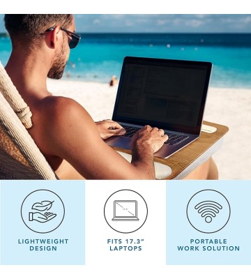 LAPGEAR Portable Laptop Lap Desk with Pillow Cushion, Anti-Slip Strip, Tablet or Phone Storage Slot, Pen and Pencil Pocket, and Wrist Rest - White Oak Woodgrain - Fits 15.6" Laptops - Style No. 91349