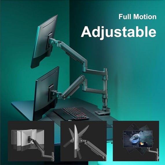 Dual Monitor Arm for 17''-49'' Curved Screens, Ultrawide Monitor Mount for Desk, Heavy Duty Monitor Stand Holds up to 44lbs Each Arm, Max 100x100mm Mounting Holes (GSDM002XL), Black