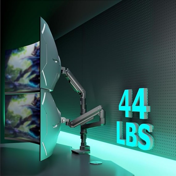 Dual Monitor Arm for 17''-49'' Curved Screens, Ultrawide Monitor Mount for Desk, Heavy Duty Monitor Stand Holds up to 44lbs Each Arm, Max 100x100mm Mounting Holes (GSDM002XL), Black