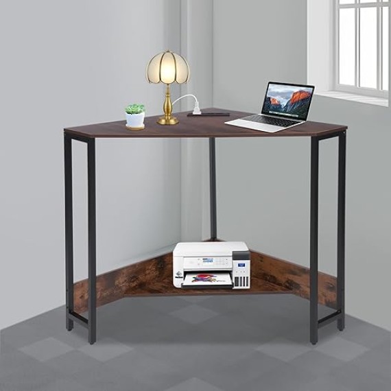 Corner Desk,Triangle Corner Computer Desk with Keyboard Tray,Monitor Stand,Mall Desk with Outlets,Small Space Gaming Table Corner Desk,Writing Desk Study Desks,for Home Office Room Small Space