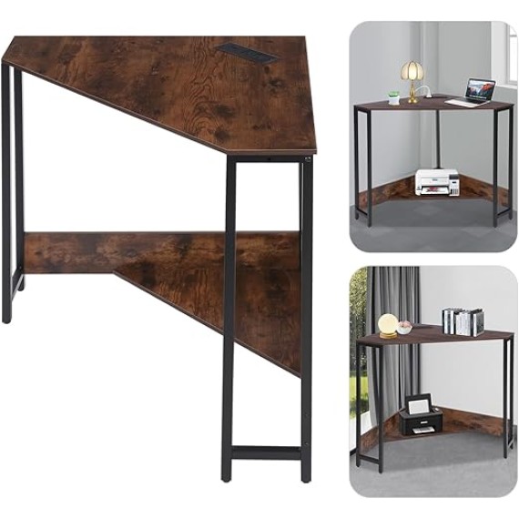 Corner Desk,Triangle Corner Computer Desk with Keyboard Tray,Monitor Stand,Mall Desk with Outlets,Small Space Gaming Table Corner Desk,Writing Desk Study Desks,for Home Office Room Small Space