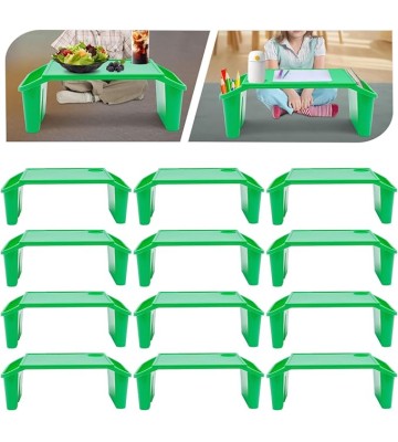 12 Pcs Kids Lap Desk Trays Plastic Breakfast Laptop Trays with Side Pockets 19.7in Height Portable Lap Bed PP Table for Writing, Drawing, Doing Homework,Sofa, Floor,Eating(Green)