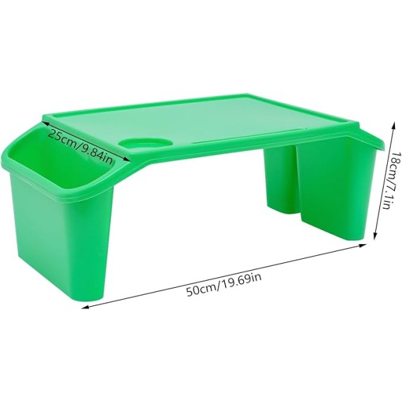 12 Pcs Kids Lap Desk Trays Plastic Breakfast Laptop Trays with Side Pockets 19.7in Height Portable Lap Bed PP Table for Writing, Drawing, Doing Homework,Sofa, Floor,Eating(Green)