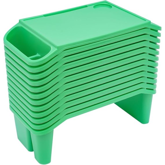 12 Pcs Kids Lap Desk Trays Plastic Breakfast Laptop Trays with Side Pockets 19.7in Height Portable Lap Bed PP Table for Writing, Drawing, Doing Homework,Sofa, Floor,Eating(Green)