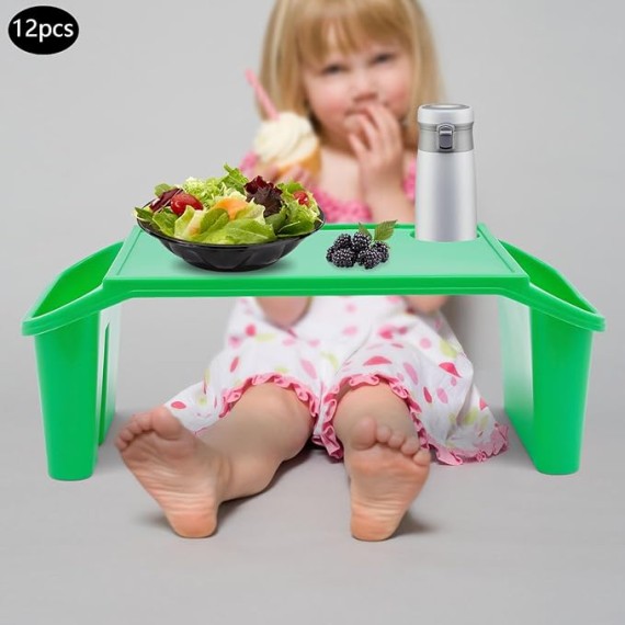 12 Pcs Kids Lap Desk Trays Plastic Breakfast Laptop Trays with Side Pockets 19.7in Height Portable Lap Bed PP Table for Writing, Drawing, Doing Homework,Sofa, Floor,Eating(Green)