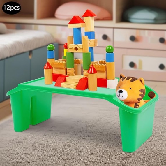 12 Pcs Kids Lap Desk Trays Plastic Breakfast Laptop Trays with Side Pockets 19.7in Height Portable Lap Bed PP Table for Writing, Drawing, Doing Homework,Sofa, Floor,Eating(Green)