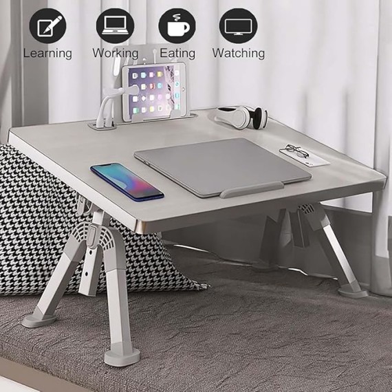 Laptop Bed Table, Height and Angle Adjustable Laptop Stand Tray, Foldable Breakfast Tray for Sofa, Bed, Laptop Table with Folding Legs, Portable Bed Desk for Working Reading and Writing