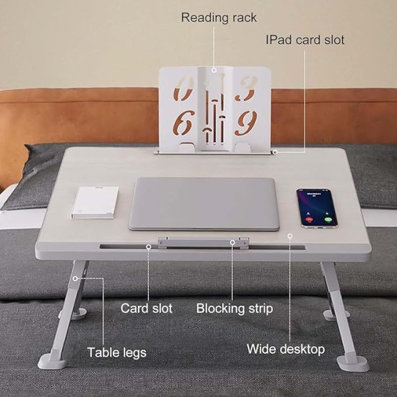 Laptop Bed Table, Height and Angle Adjustable Laptop Stand Tray, Foldable Breakfast Tray for Sofa, Bed, Laptop Table with Folding Legs, Portable Bed Desk for Working Reading and Writing