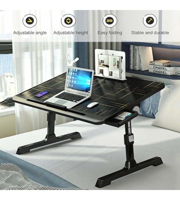 Laptop Bed Table, 27-40cm Adjustable Height Laptop Desk, Laptop Stand with Book Stand, Drawer, Tablet Slot, Foldable Breakfast Tray for Home, Working, Reading, Eating on Bed, Sofa