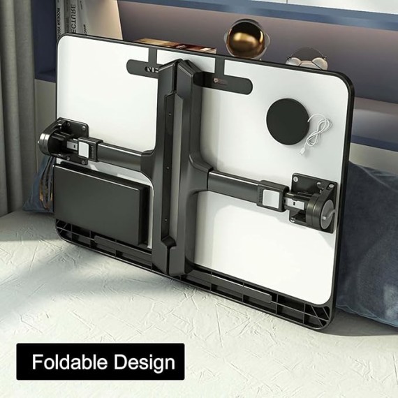 Laptop Bed Table, 27-40cm Adjustable Height Laptop Desk, Laptop Stand with Book Stand, Drawer, Tablet Slot, Foldable Breakfast Tray for Home, Working, Reading, Eating on Bed, Sofa