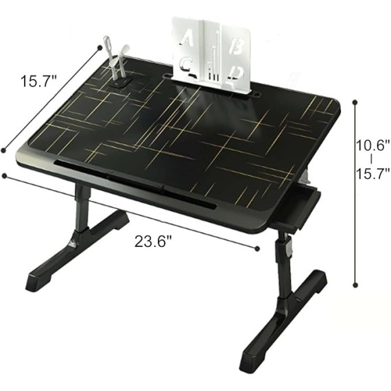 Laptop Bed Table, 27-40cm Adjustable Height Laptop Desk, Laptop Stand with Book Stand, Drawer, Tablet Slot, Foldable Breakfast Tray for Home, Working, Reading, Eating on Bed, Sofa