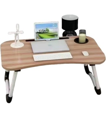 Laptop Computer Stand for Sofa, Adjustable Lap Desk with LED Light, Built-in Mouse Pad and Cup Holder, Suitable for Working and Gaming (Wood Color)