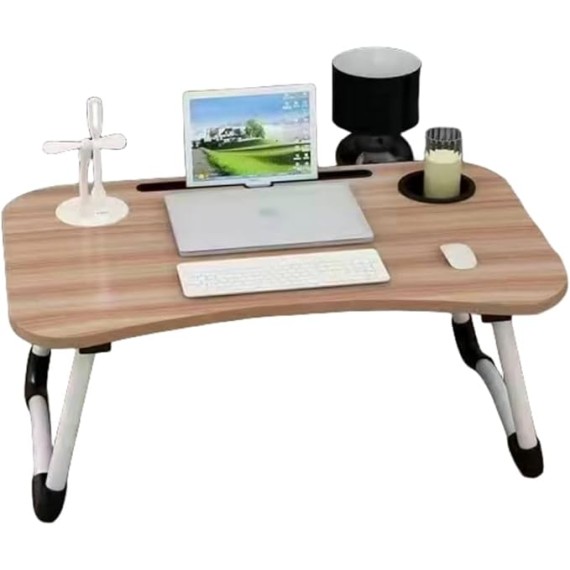 Laptop Computer Stand for Sofa, Adjustable Lap Desk with LED Light, Built-in Mouse Pad and Cup Holder, Suitable for Working and Gaming (Wood Color)