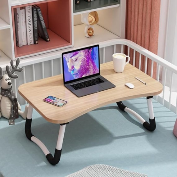 Laptop Computer Stand for Sofa, Adjustable Lap Desk with LED Light, Built-in Mouse Pad and Cup Holder, Suitable for Working and Gaming (Wood Color)