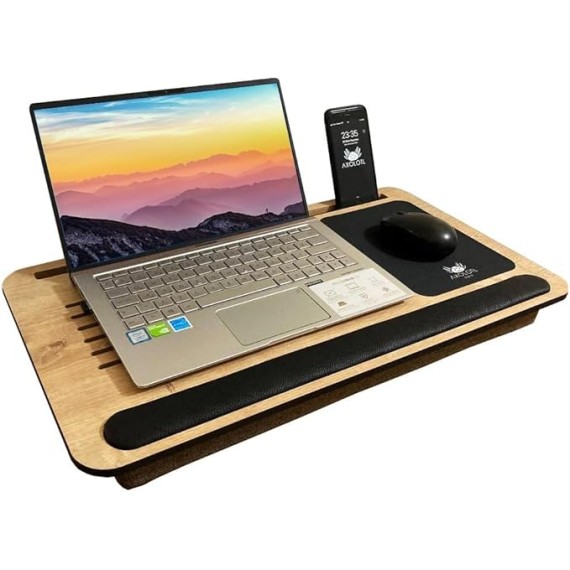 Supply Safir Laptop Stand with Cushion, Lap Desk with Mouse Pad, Laptop Tray Pillow, Bed Tray with Phone Compartments, Wrist Supported, Freelancer Gift