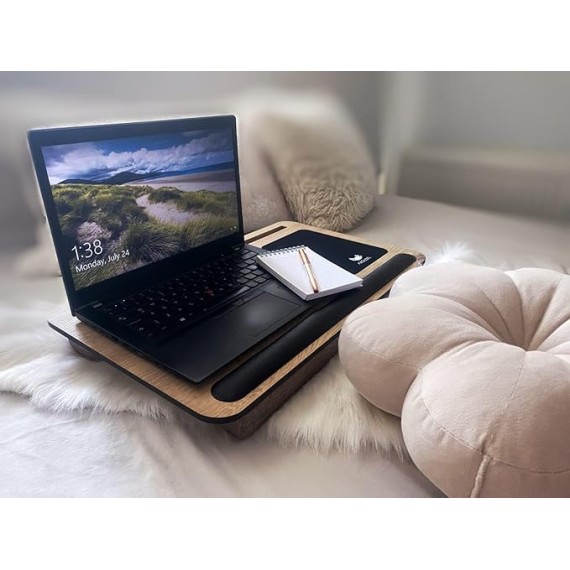 Supply Safir Laptop Stand with Cushion, Lap Desk with Mouse Pad, Laptop Tray Pillow, Bed Tray with Phone Compartments, Wrist Supported, Freelancer Gift