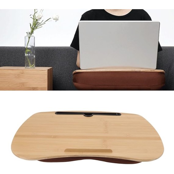 3-in-1 Timber Lap Desk with Cushion, Portable Ergonomic Laptop Stand for Bed, Sofa, and Car, Multifunctional Pillow Table for Work or Travel