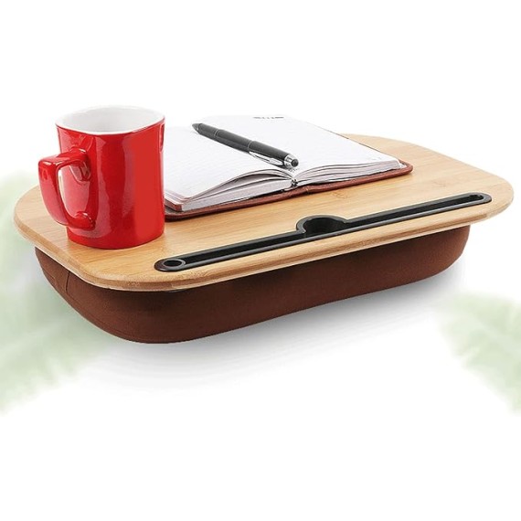 3-in-1 Timber Lap Desk with Cushion, Portable Ergonomic Laptop Stand for Bed, Sofa, and Car, Multifunctional Pillow Table for Work or Travel