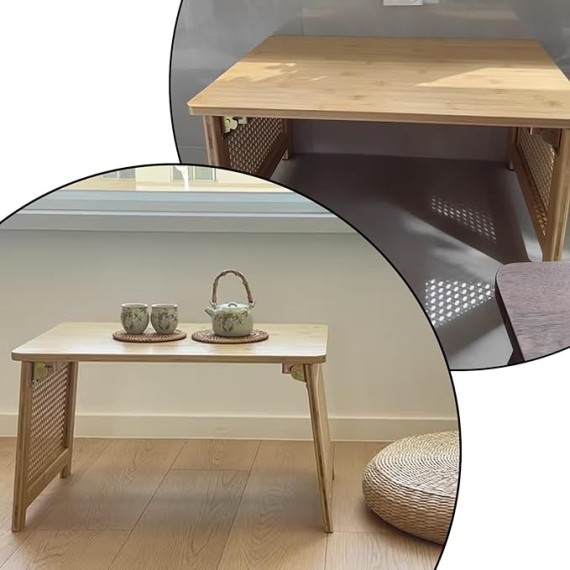 Foldable Lap Desk Japanese Folding Table for Floor Sitting Bamboo Desk Bed Eating Tray Reading Desk Outdoor Portable Foldable Tea Low Folding Table Work from Home Rest Study(Walnut,31.5*18.9*12.2 in)