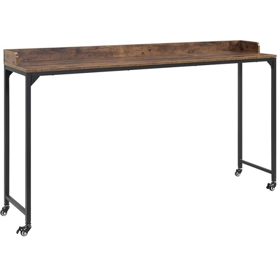 Overbed Table with Wheels, Mobile Bed Desk with Metal Leg, 72" W Queen Size Rolling Desk Adjustable Height, Standing Workstation Laptop Desk, Portable Desk, Brown