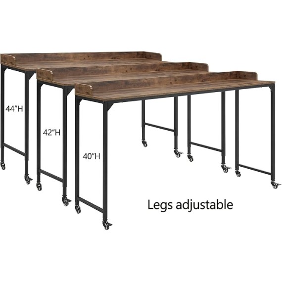Overbed Table with Wheels, Mobile Bed Desk with Metal Leg, 72" W Queen Size Rolling Desk Adjustable Height, Standing Workstation Laptop Desk, Portable Desk, Brown
