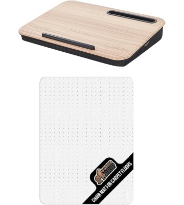 Laptop Lap Desk with Phone Holder and Office Chair Mat for Carpet Floor, Holder Size 16.5x11.8 Light Wood, Portable, Mat Size 32.5x48 No Lip Clear, No Divot, 2 Item Bundle