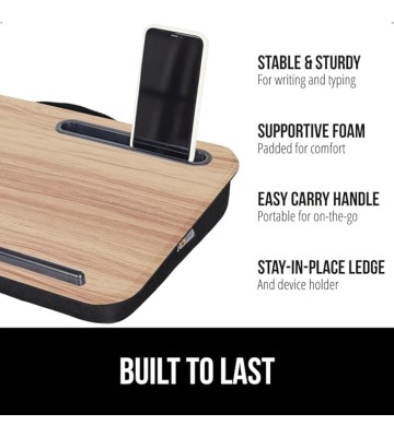 Laptop Lap Desk with Phone Holder and Office Chair Mat for Carpet Floor, Holder Size 16.5x11.8 Light Wood, Portable, Mat Size 32.5x48 No Lip Clear, No Divot, 2 Item Bundle