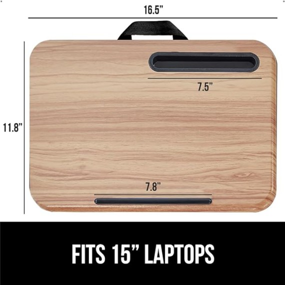 Laptop Lap Desk with Phone Holder and Office Chair Mat for Carpet Floor, Holder Size 16.5x11.8 Light Wood, Portable, Mat Size 32.5x48 No Lip Clear, No Divot, 2 Item Bundle