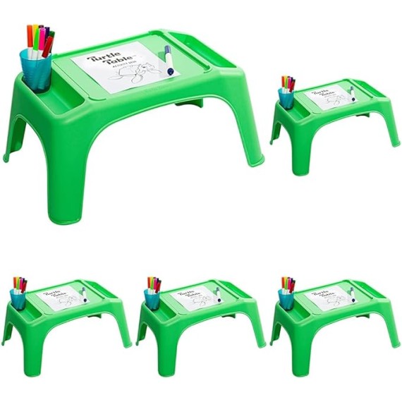 Turtle Table Kids Activity Lap Desk Tray with Storage Wells for Snacks, Play, Classroom and Sensory Toys - Green - Style No. 20101 (Pack of 5)