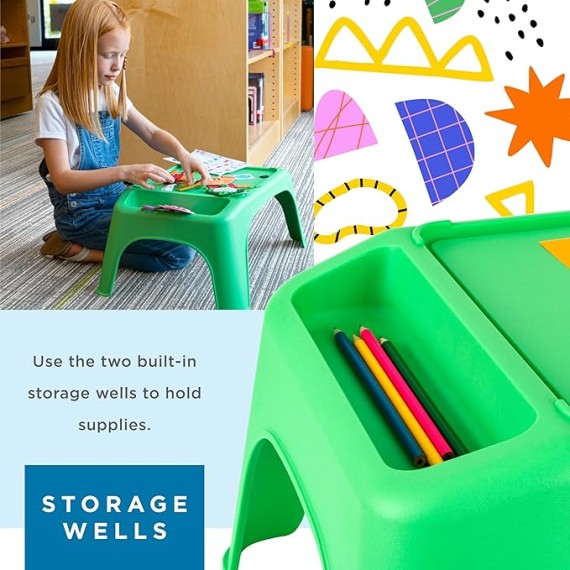 Turtle Table Kids Activity Lap Desk Tray with Storage Wells for Snacks, Play, Classroom and Sensory Toys - Green - Style No. 20101 (Pack of 5)