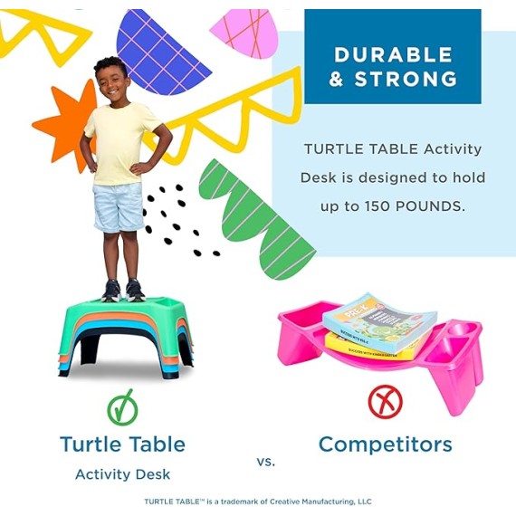 Turtle Table Kids Activity Lap Desk Tray with Storage Wells for Snacks, Play, Classroom and Sensory Toys - Green - Style No. 20101 (Pack of 5)
