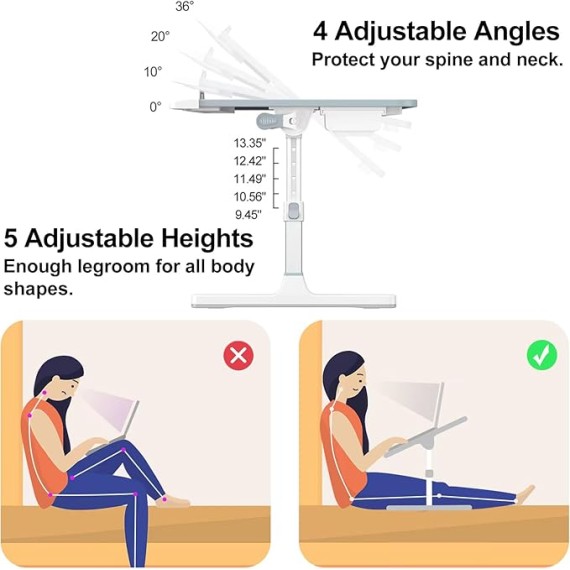 Home Office Lap Desks, Adujustable Laptop Bed Desk and Portable Laptop Lap Desk for Writing Working Reading Eating