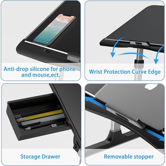 Home Office Lap Desks, Adujustable Laptop Bed Table and Portable Lap Desk for Laptop for Writing Working Reading Eating
