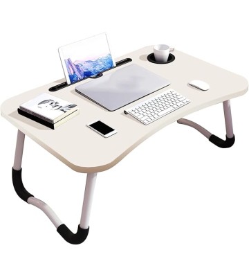 Laptop Desk Folding Lap Desk Laptop Stand Bed Laptop Bed Desk Lap Desk Foldable Bed Table Lap Tablet Desk for Household Bedroom (White Wood Cup Holder)