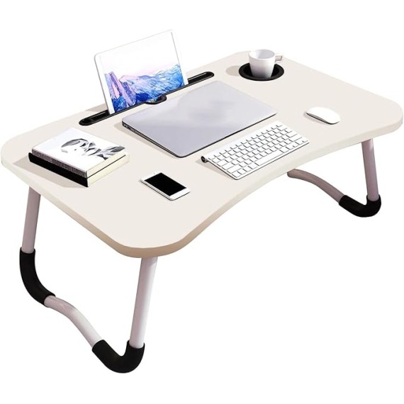 Laptop Desk Folding Lap Desk Laptop Stand Bed Laptop Bed Desk Lap Desk Foldable Bed Table Lap Tablet Desk for Household Bedroom (White Wood Cup Holder)