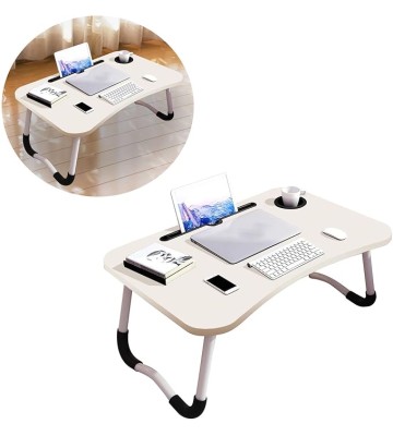 Laptop Desk Folding Lap Desk Laptop Stand Bed Laptop Bed Desk Lap Desk Foldable Bed Table Lap Tablet Desk for Household Bedroom (White Wood Cup Holder)