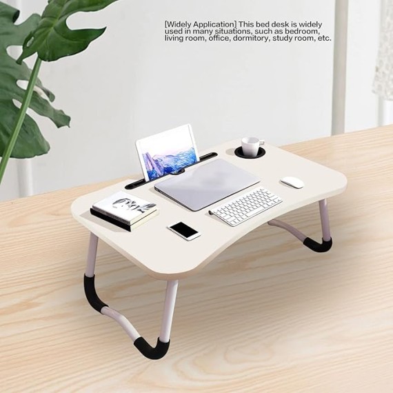 Laptop Desk Folding Lap Desk Laptop Stand Bed Laptop Bed Desk Lap Desk Foldable Bed Table Lap Tablet Desk for Household Bedroom (White Wood Cup Holder)