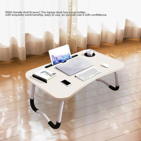 Laptop Desk Folding Lap Desk Laptop Stand Bed Laptop Bed Desk Lap Desk Foldable Bed Table Lap Tablet Desk for Household Bedroom (White Wood Cup Holder)