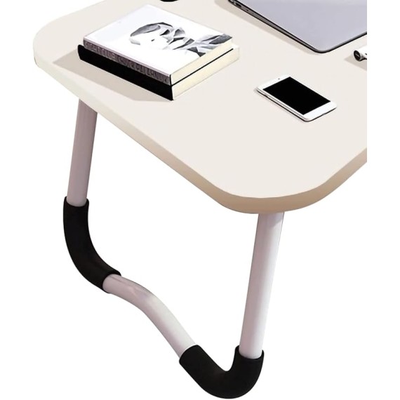 Laptop Desk Folding Lap Desk Laptop Stand Bed Laptop Bed Desk Lap Desk Foldable Bed Table Lap Tablet Desk for Household Bedroom (White Wood Cup Holder)