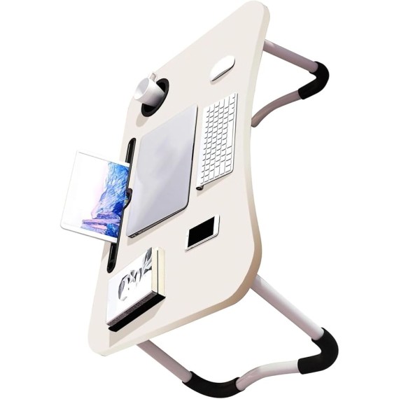 Laptop Desk Folding Lap Desk Laptop Stand Bed Laptop Bed Desk Lap Desk Foldable Bed Table Lap Tablet Desk for Household Bedroom (White Wood Cup Holder)